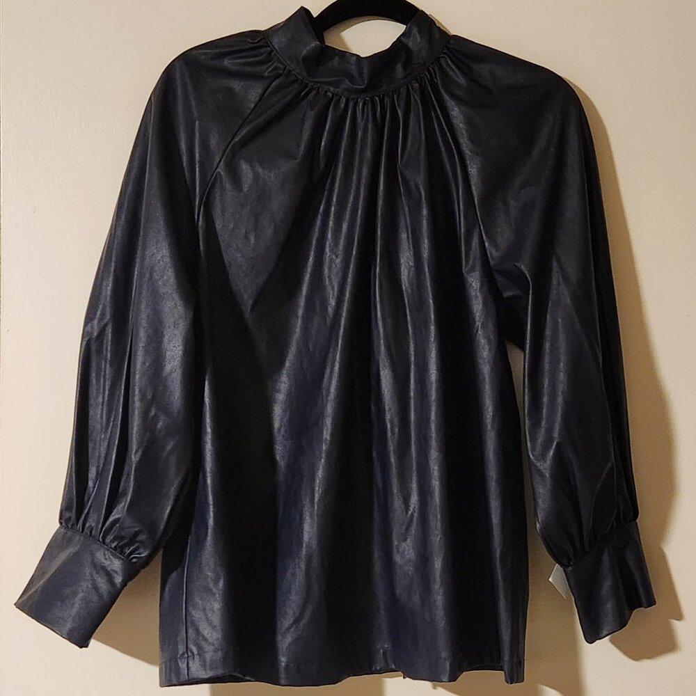 Rachel Comey NWT Medium Deep Navy Faux Leather Blouse Tie in the back